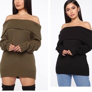 Fashion Nova Off-Shoulder Knit Sweater - Olive